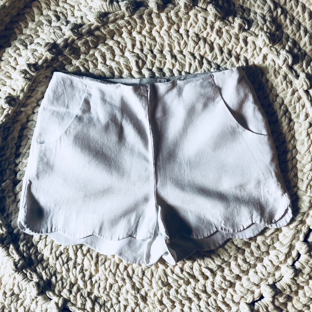 ASOS Scalloped hem linen white shorts